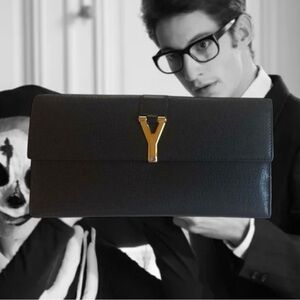 YSL Vintage Y~Ligne wallet with rare “Y” logo, Black, 3.5 x 7 Authentic